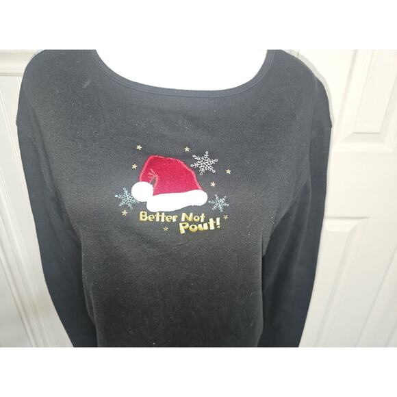 M&C Sportswear Black Long Sleeved Better Not Pout Christmas Shirt XL - Picture 2 of 10
